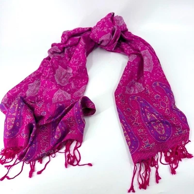 Bufanda de cachemir de lujo rosa/púrpura con flecos Foto 1 de 4