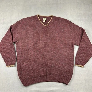 LL Bean Sweater Mens XL Tall Thick Wool Blend V-Neck Burgundy Vintage Made in US - Picture 1 of 7