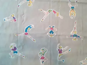 Manes Vintage 1980s Cotton Fabric Gray w Fit Aerobics Figures Women 24 x 28" Kit - Picture 1 of 12