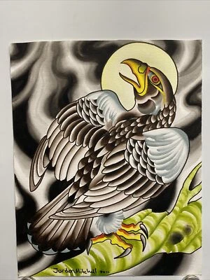 Pôster arte tatuador Jordan Mitchell águia luar empoleirado 2011 - Imagem 1 de 4