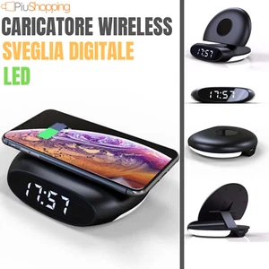 Chargeur Wireless QI Réveil Horloge Numérique LED Pour IPHONE Samsung Huawei - Photo 1/10
