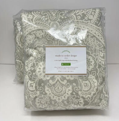 Pottery Barn Vanessa Paisley Cortinas Blackout 50x108 Gris ~ Juego 2 NUEVO Foto 1 de 2