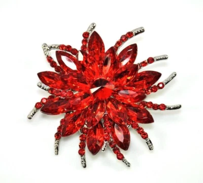  Broche Cristal Plata y Rojo Rojo Rojo Starburst Broches para Mujer Regalo Moda Prendedor Foto 1 de 4