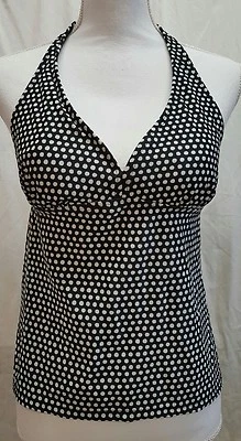 Top de Natación Catalina Tankini M Negro Blanco Acolchado Halter Lunares Retro Pinup Foto 1 de 4