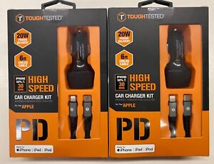 ToughTested Car Charger Kit USB-C & Apple -6 Foot Coiled Cable New (TT-PCK1-IP5)