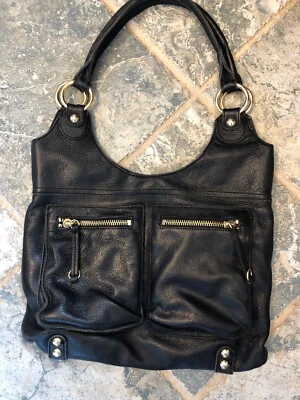 11b Linea Pelle  Black Dylan Leather Shoulder Purse Handbag Gold Accents Euc - Image 1 of 4