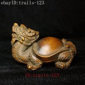 L 7 CM China boxwood hand carved Animal dragon turtle statue table decoration