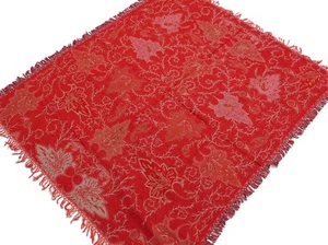Maroon Woven Wool Table Overlay Floral Tablecloth Kashmir Jamawar Topper 54"x60" - Picture 1 of 5