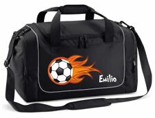 Sporttasche in Schwarz mit Name und Fußball Flammen