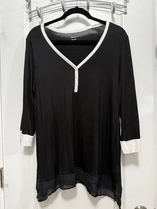 DKNY Sleep Knit Henley Top Donna XL Street To Sleep Lounge Nero Bianco - Foto 1 di 14