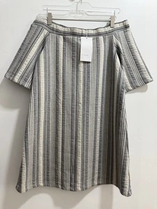 Zara Grey Striped Swing Dress Off Shoulders Size M Ref 5039 106 - Picture 1 of 9