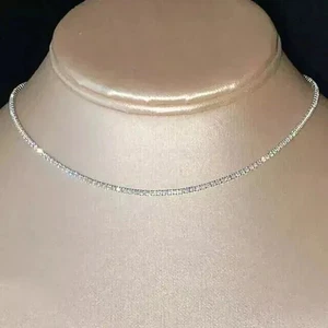 7Ct Round Cut Lab Created Diamond 14k White Gold Plated Tennis Necklace 18" - Picture 1 of 3