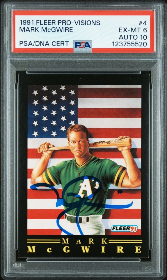 Tarjeta firmada por Mark McGwire 1991 Fleer Pro-Visions #4 PSA 6 automático 10 certificado # 23755520 Foto 1 de 2