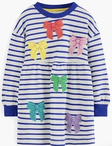 NWT MINI BODEN STRIPE TUNIC DRESS BOWS GIRLS 6-7 - Picture 1 of 3