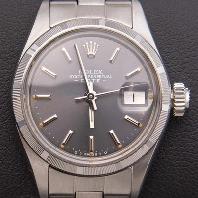 Rolex Date Engine-Turned Bezel Watch 26mm Slate Gray Dial - Image 1 of 4