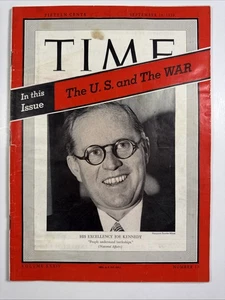 Time Magazine September 18, 1939 - His Excellency Joseph (Joe) P. Kennedy Sr. - Imagen 1 de 4