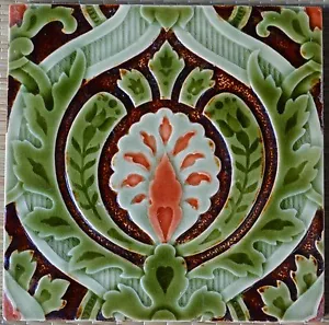 GERMANY - VILLEROY & BOCH - ANTIQUE ART NOUVEAU MAJOLICA TILE C1900 - Picture 1 of 3