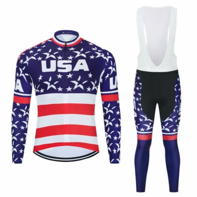 Bandera de Estados Unidos Americana Para hombres Ropa de Ciclismo Jersey Largo Babero Conjunto Camisa Medias Foto 1 de 4