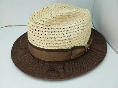 BILTMORE PORTAGE MARRÓN MILAN TRENZA DE CÁÑAMO PAJA FEDORA HECHO EN EE. UU. Foto 1 de 4