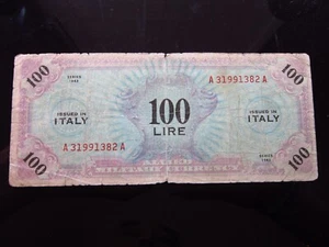 Italy AMC 100 Lire 1943 1382h90 PM15 Series Allied Military Currency Money - Picture 1 of 2