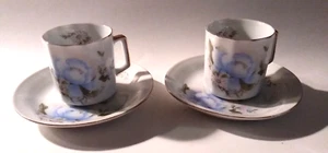 Vintage Yau Shing feines Porzellan Blumen Demitasse Teetasse und Untertasse 2 Sets - Bild 1 von 8