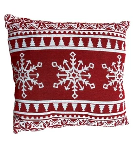 Snowflake Throw Pillow Cover Red Ivory White Zips Sofa 15"x15" (or COVER ONLY) - Picture 1 of 5