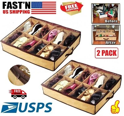 2 Упаковки 12 пар обуви хранения устроитель контейнер для под кровать шкаф коробка сумка - Изображение 1 из 4