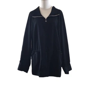 Catherine Black White Zip Up Jacket Womens 1X 18/20W Roll Tab Sleeve - Picture 1 of 10