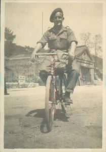 1947 Japan Kure RE Soldier on Bike British Camp Photo By British Soldier 3x2" - Picture 1 of 2