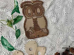 Vintage Pottery Owl Wind Chimes Boho Marked Verenda Flat Shaped Hanging Decor - Picture 1 of 9