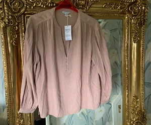 Next neutral linen blend notch neck blouse 20 petite For 5‘3“ and under BNWT - Picture 1 of 8