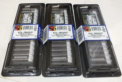 Lote de 3 memorias para computadora portátil Kingston KTA-PBG4/512 RAM 512 MB M8631LL/A Foto 1 de 4