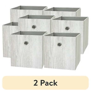 Collapsible Fabric Cube Storage Bins (10.5" x 10.5"), 4 Pack, Gray Wood - Picture 1 of 7