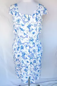 Italy 48 XL linen VaVaVoom dress button front roses NWOT VTG Mad Men 120 Lino - Picture 1 of 13