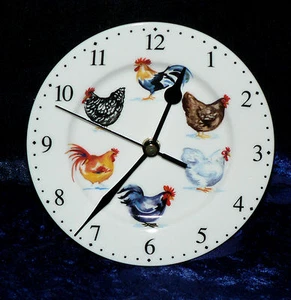 Chicken wall clock - Porcelain small wall clock with chickens cockerels design - Picture 1 of 2