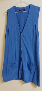 Chadwicks of Boston Women LT Vest Button Cardigan 2 Pockets Blue Long Cotton - Picture 1 of 6