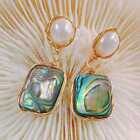 Natural Abalone shell Baroque White pearl Earrings Teens Ear Cuff Anniversary
