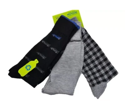 Paquete de 3 calcetines de vestir de oficina Perry Ellis para hombre negros a cuadros grises coches 7-12 Foto 1 de 4