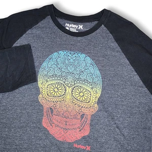 Camisa Hurley Hebilla Para Hombres L Ajuste Premium Diseño Calavera Gris Manga 3/4 Informal Genial - Imagen 1 de 5