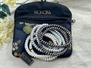 HONORA grey/white shades expanding pearl bracelets set of 6 NEW IN POUCH - Picture 1 of 10