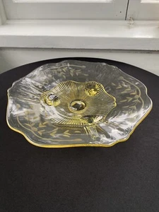 VTG Yellow Footed Depression Glass Plate Lancaster "Kay" w/ Floral Etching 10” - Picture 1 of 14