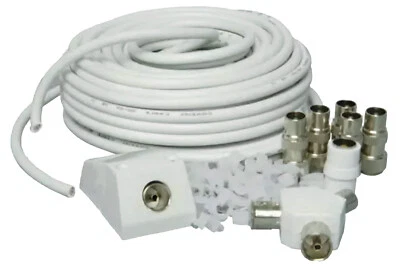 DIGITALIS Kit de extensión de TV coaxial de 15 m cable aéreo coaxial plomo enchufes de cable de televisión HQ