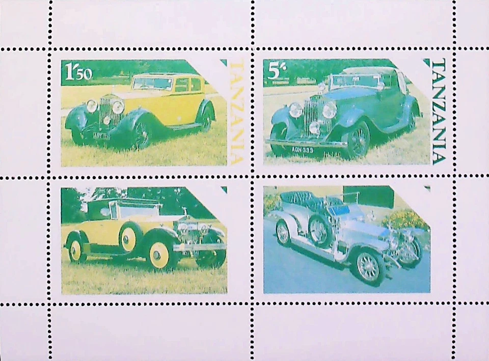 Ошибка Танзания автомобили Rolls-Royce Phantom Silver Ghost MNH ** лист 16309 - Изображение 1 из 1