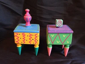 Juego de 2 cajas baratijas de joyería de madera modernas pintadas a mano FIRMADAS - Imagen 1 de 12
