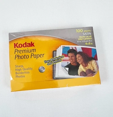 Kodak Premium Photo Paper 4x6 SATIN 100 Sheets Works on Ink Jet Printers - Image 1 of 3