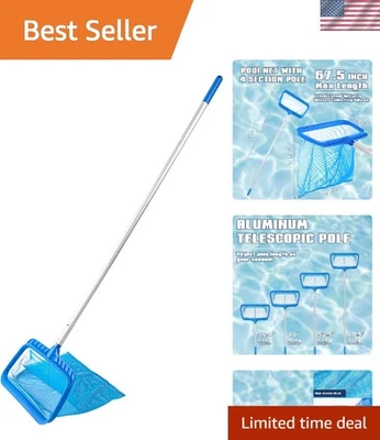 Skimmer de piscina de malla fina de gran capacidad con poste ajustable de 55,5"" para una fácil limpieza Foto 1 de 4