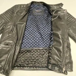 Superdry Leather Biker Jacket Mens XL Black Endurance Circuit Racer Motorcycle - Picture 1 of 15
