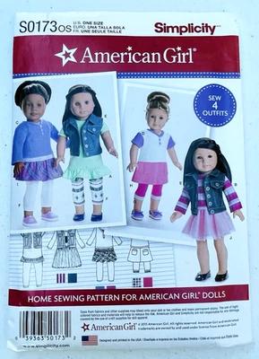 18" Doll Clothing American Girl Simplicity Sewing Craft Pattern S0173 8041 Uncut - Image 1 of 4