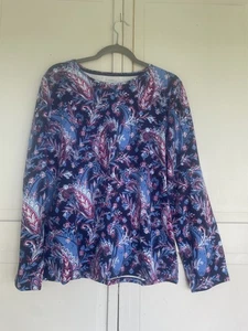 The Talbots Womens XL Tee T-Shirt Soft Stretch Blue Paisley Long Sleeve - Picture 1 of 7
