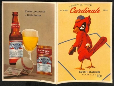 1956 St. Louis Cardinals vs. Cincinnati Reds Scorecard  Musial  - Image 1 of 2